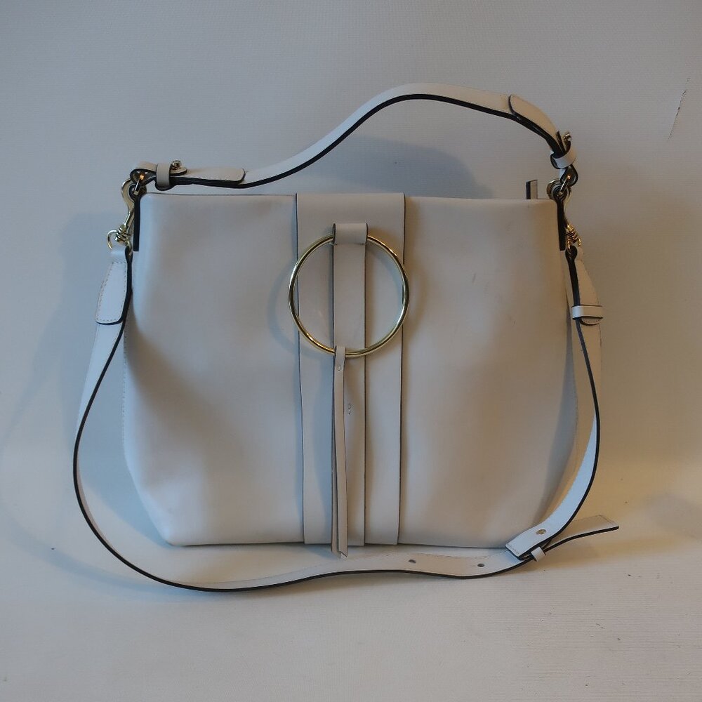 White Shoulder Bag with Gold Ring Accent